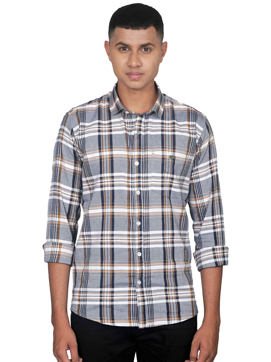 Big Checks Gull Grey Full Sleeves Cotton Shirt