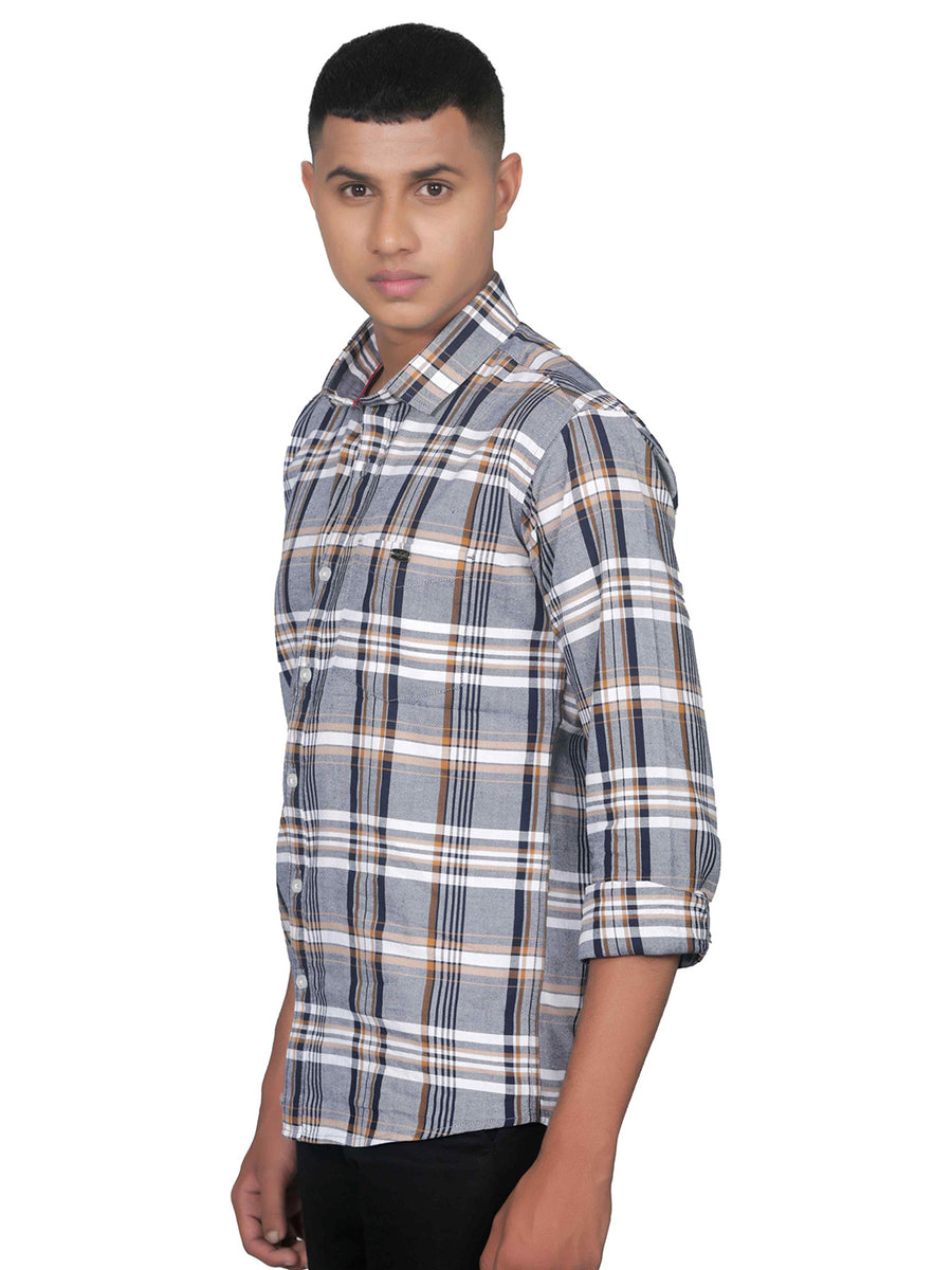 Big Checks Gull Grey Full Sleeves Cotton Shirt