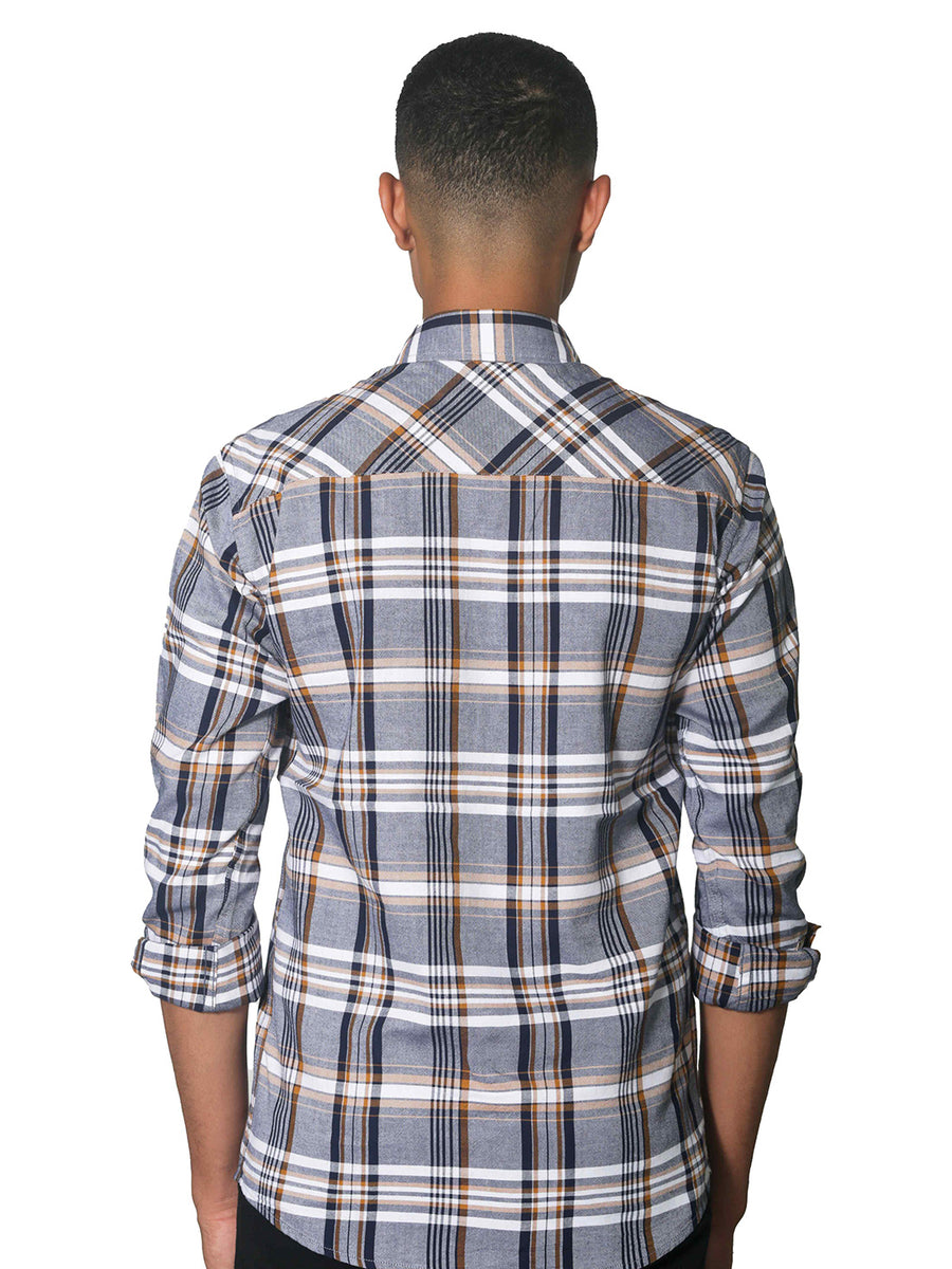 Big Checks Gull Grey Full Sleeves Cotton Shirt