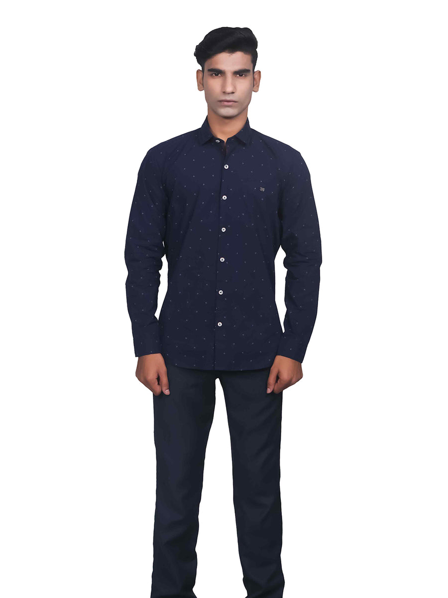 Dark Blue Smart Fit Printed Shirt