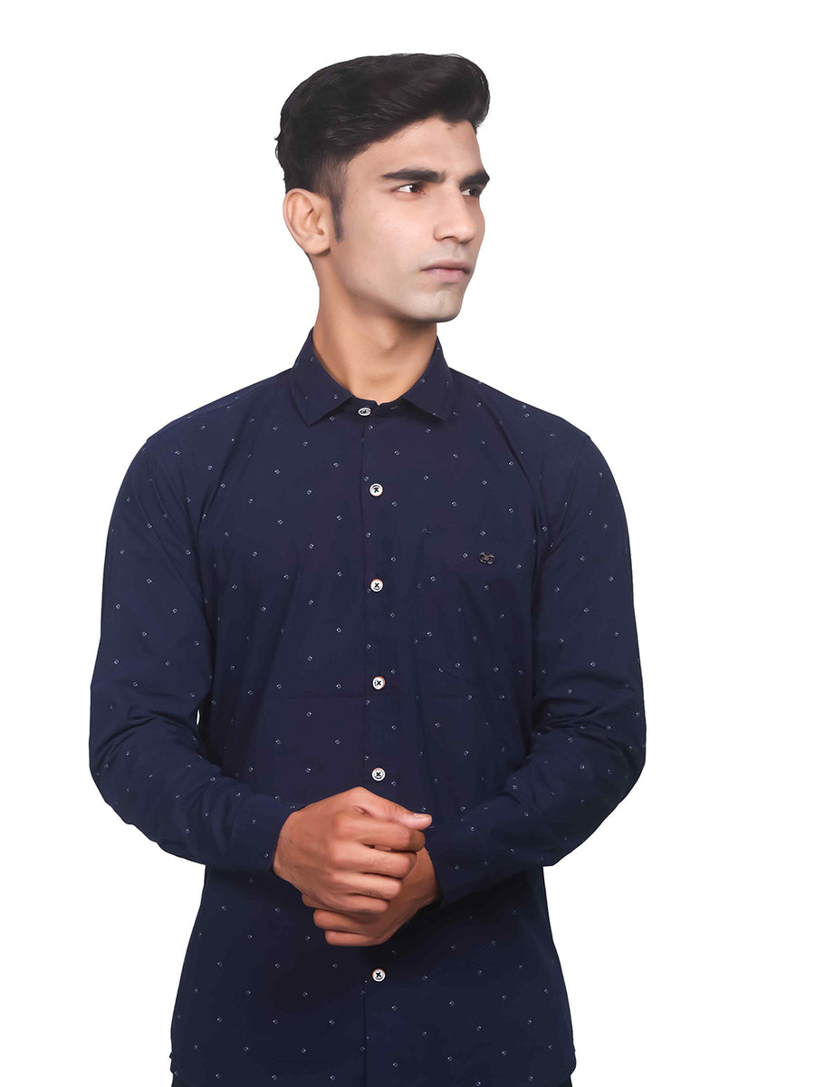 Dark Blue Smart Fit Printed Shirt