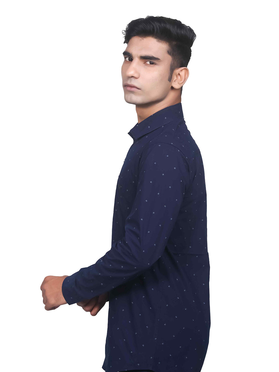 Dark Blue Smart Fit Printed Shirt