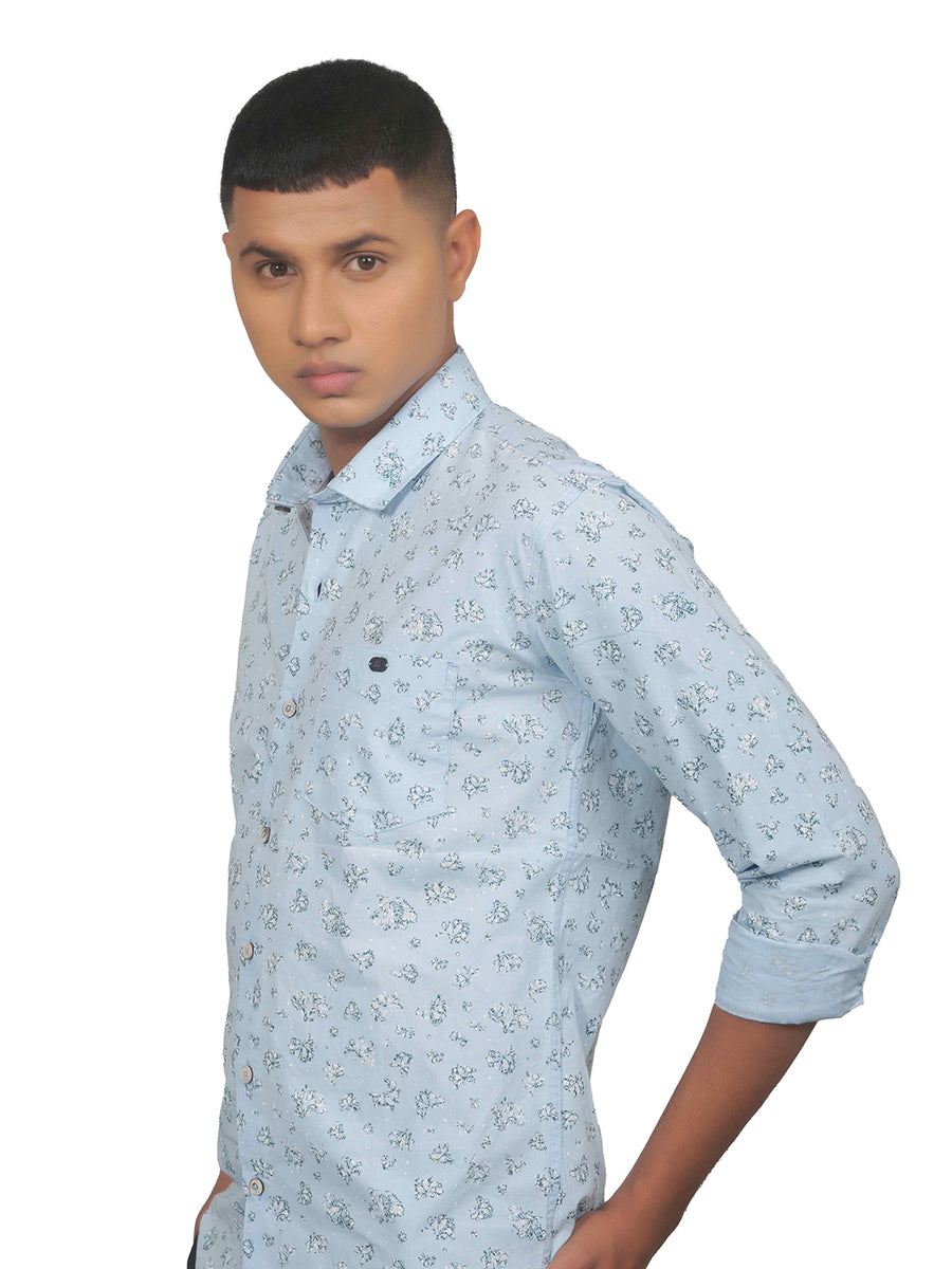 Tropical Blue Floral Print Shirt