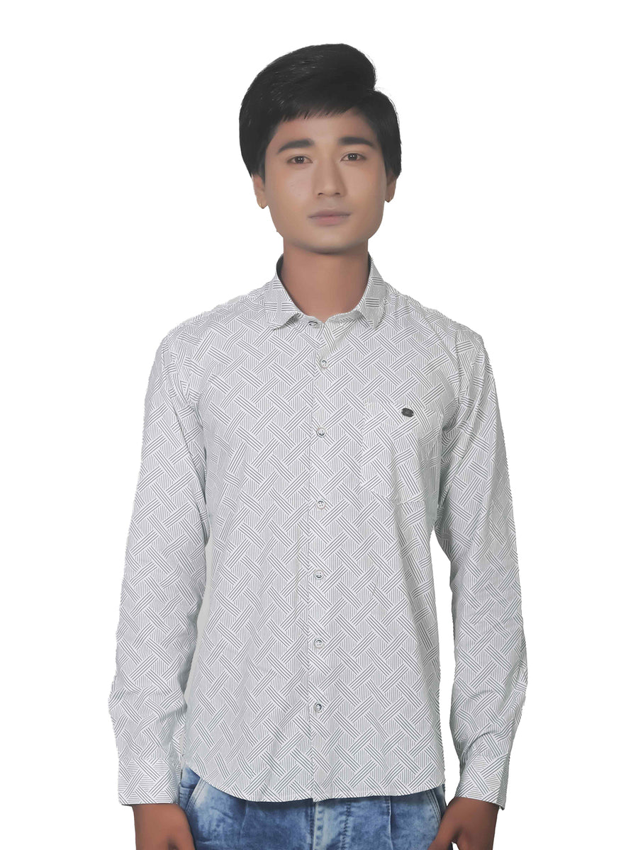 Criss Cross Print White Cotton Shirt