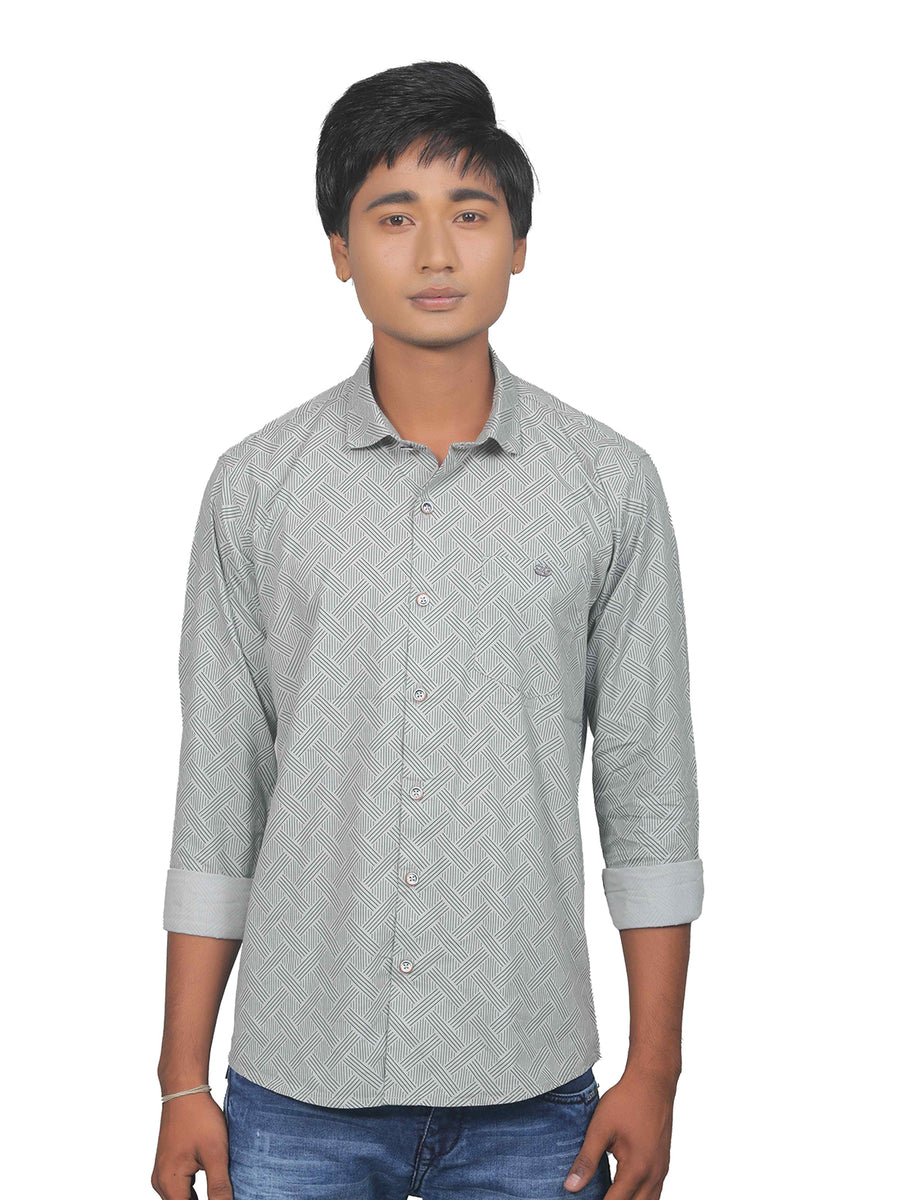 Criss Cross Print Grey Cotton Shirt