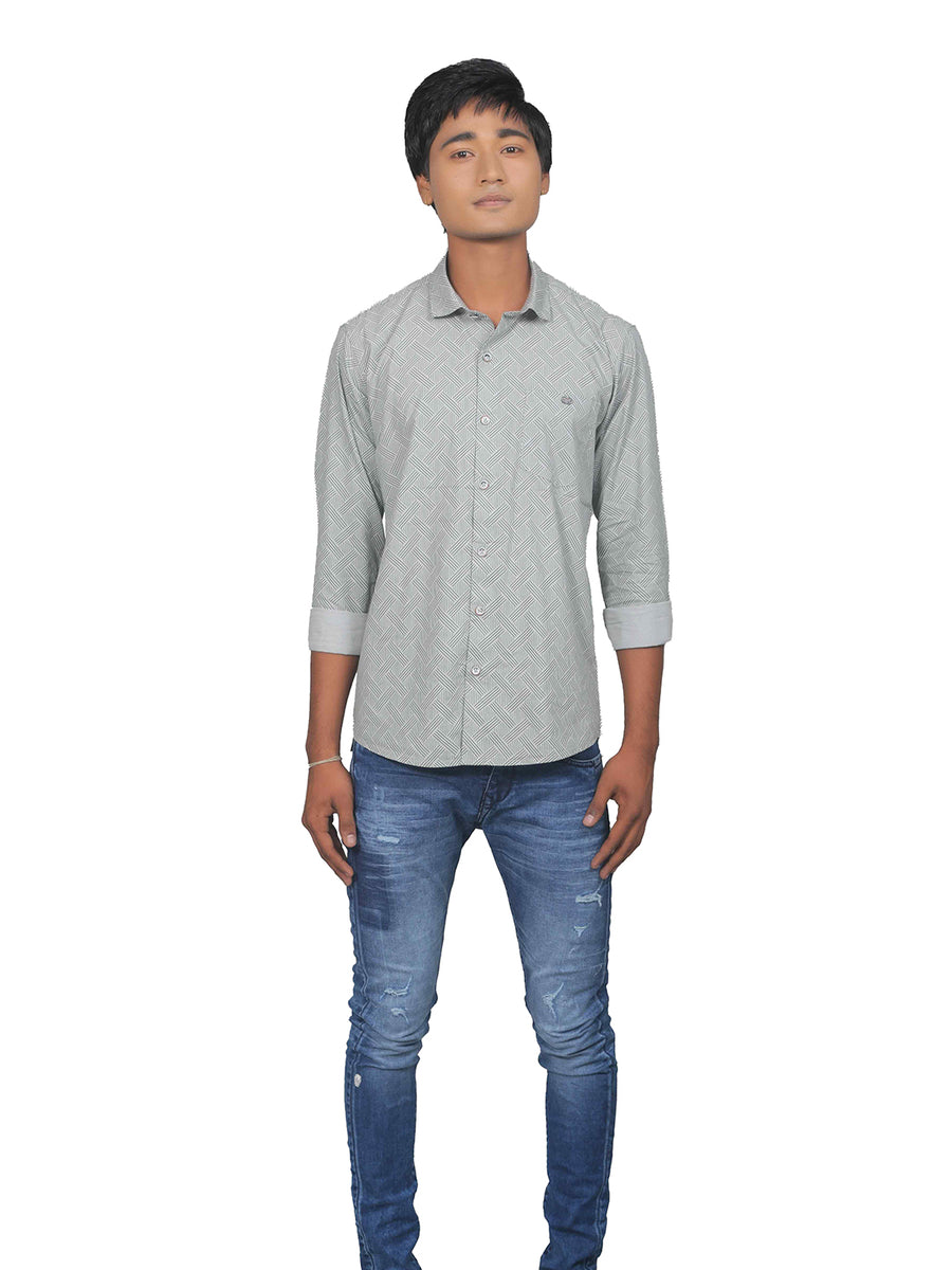 Criss Cross Print Grey Cotton Shirt