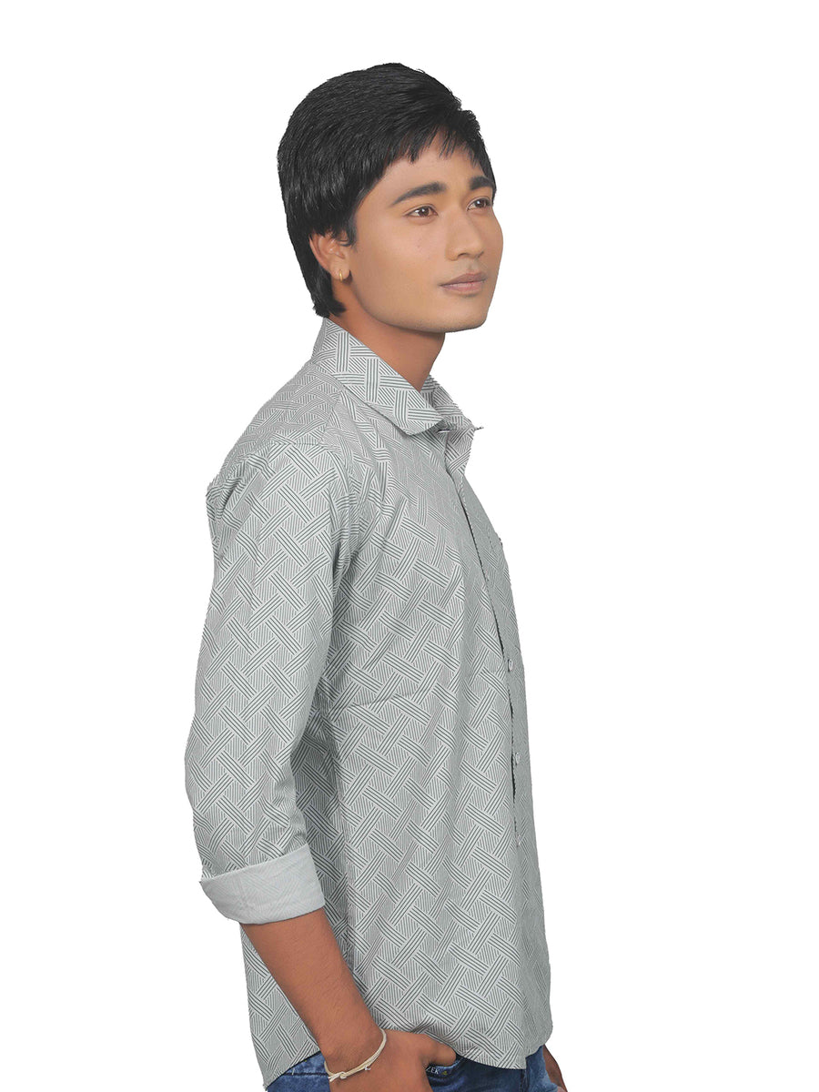 Criss Cross Print Grey Cotton Shirt