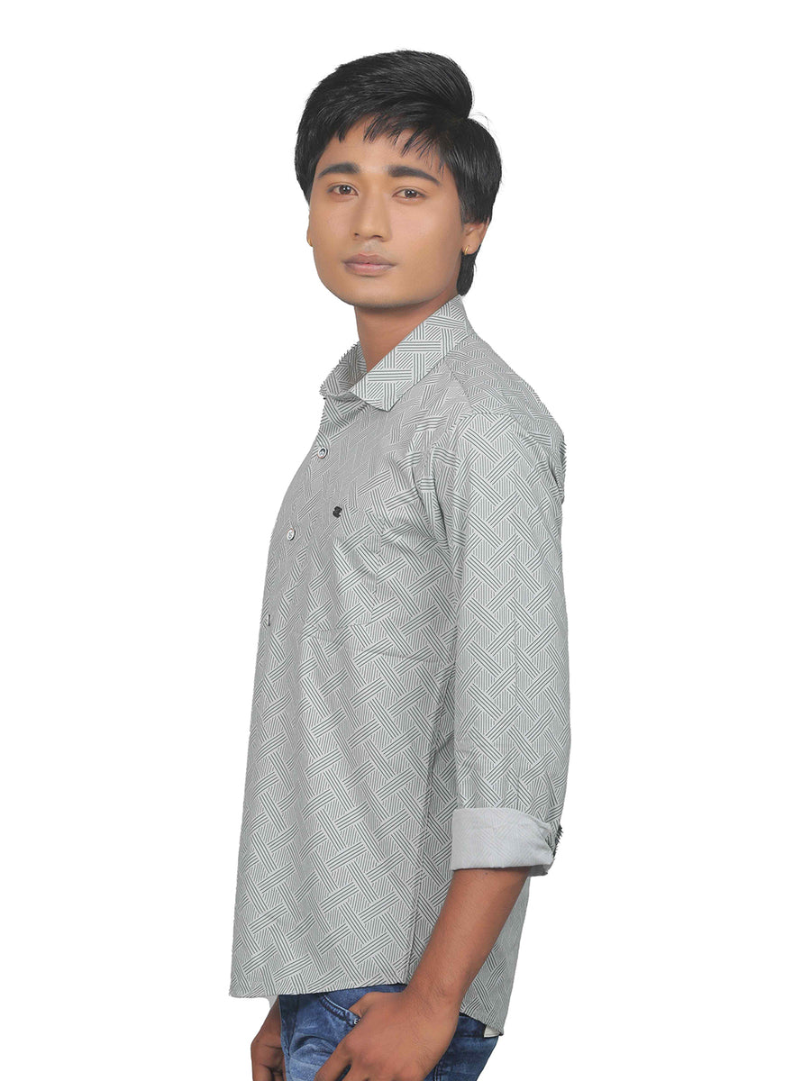 Criss Cross Print Grey Cotton Shirt