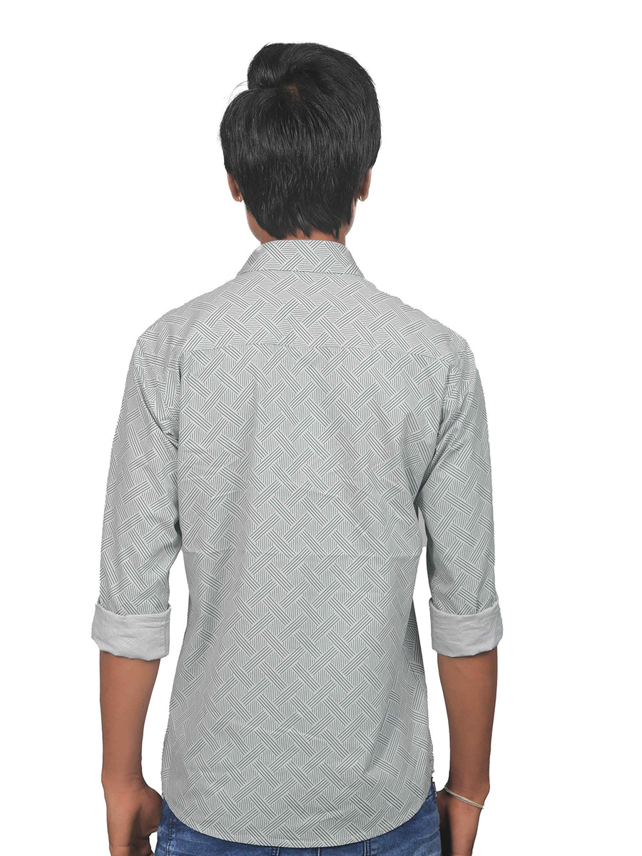 Criss Cross Print Grey Cotton Shirt