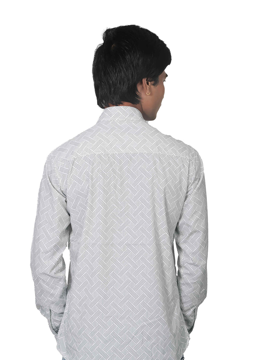 Criss Cross Print White Cotton Shirt