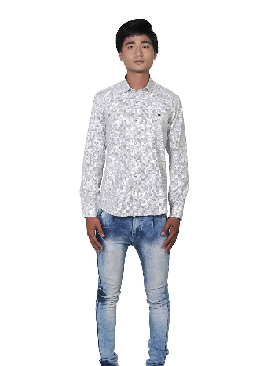 Criss Cross Print White Cotton Shirt