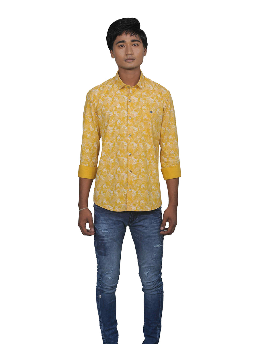 Fuel Yellow Leaf Print Shirt