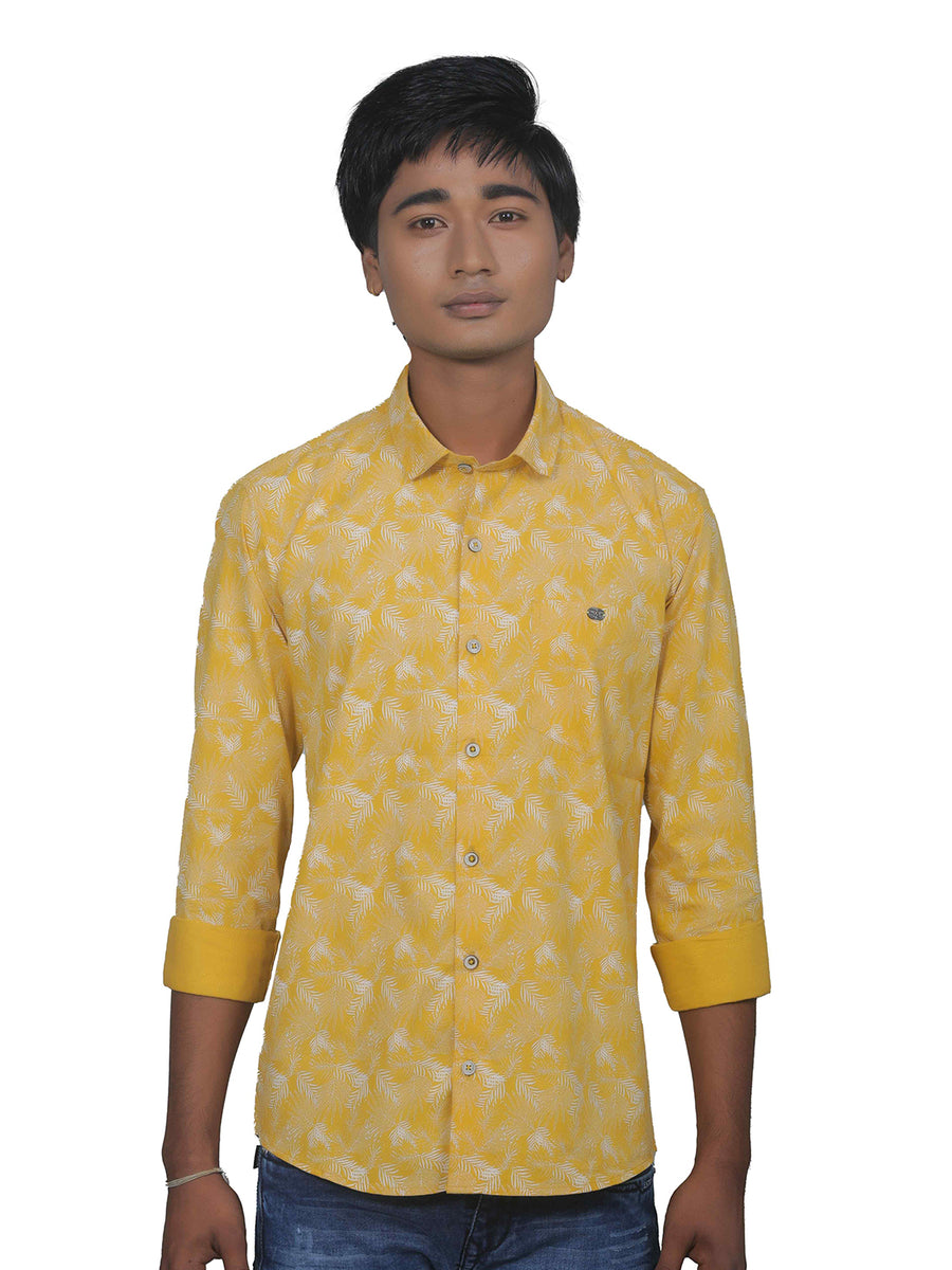 Fuel Yellow Leaf Print Shirt