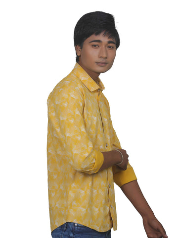 Fuel Yellow Leaf Print Shirt