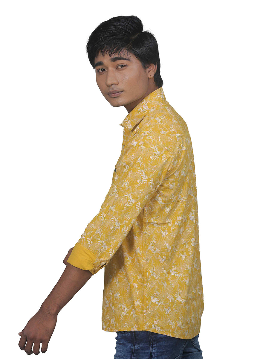 Fuel Yellow Leaf Print Shirt