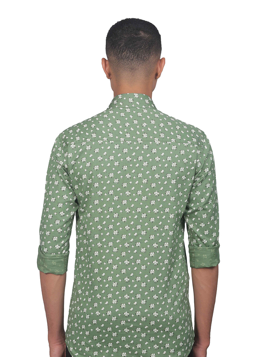 Green Grey Floral Print Cotton Shirt