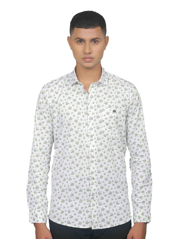 Green Grey Floral Print Cotton Shirt