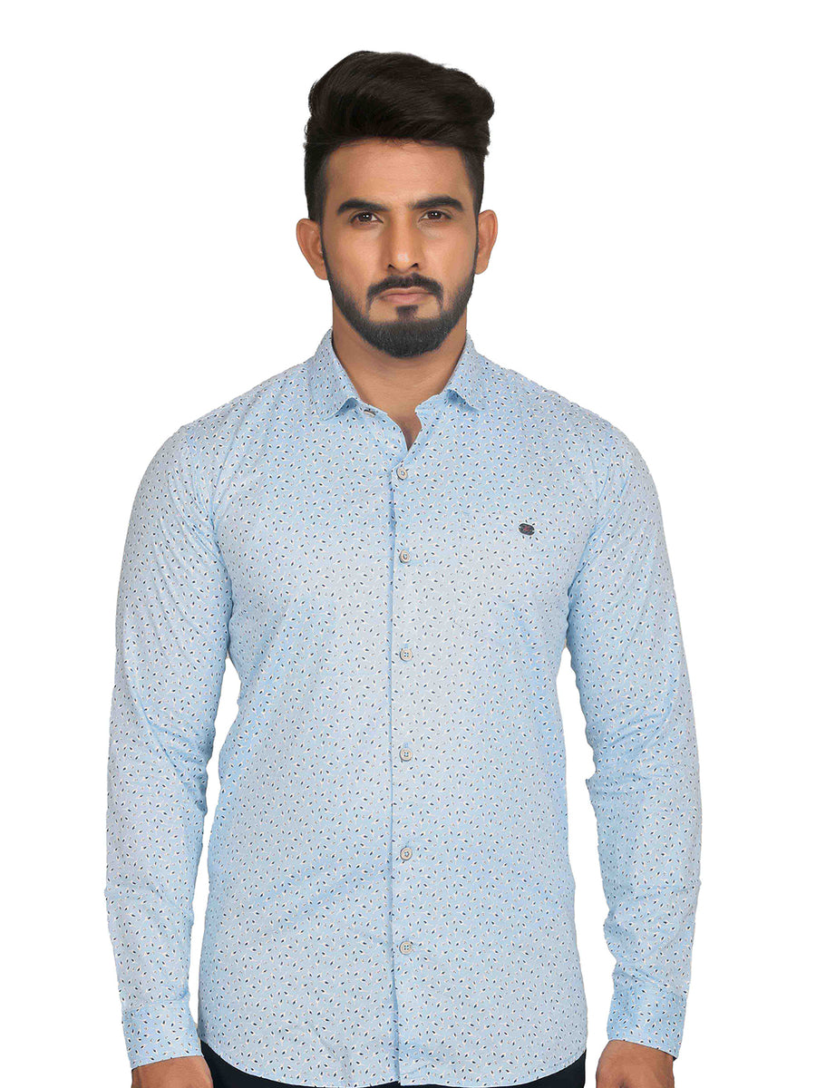 Tranquil Light Blue Leaf Print Shirt