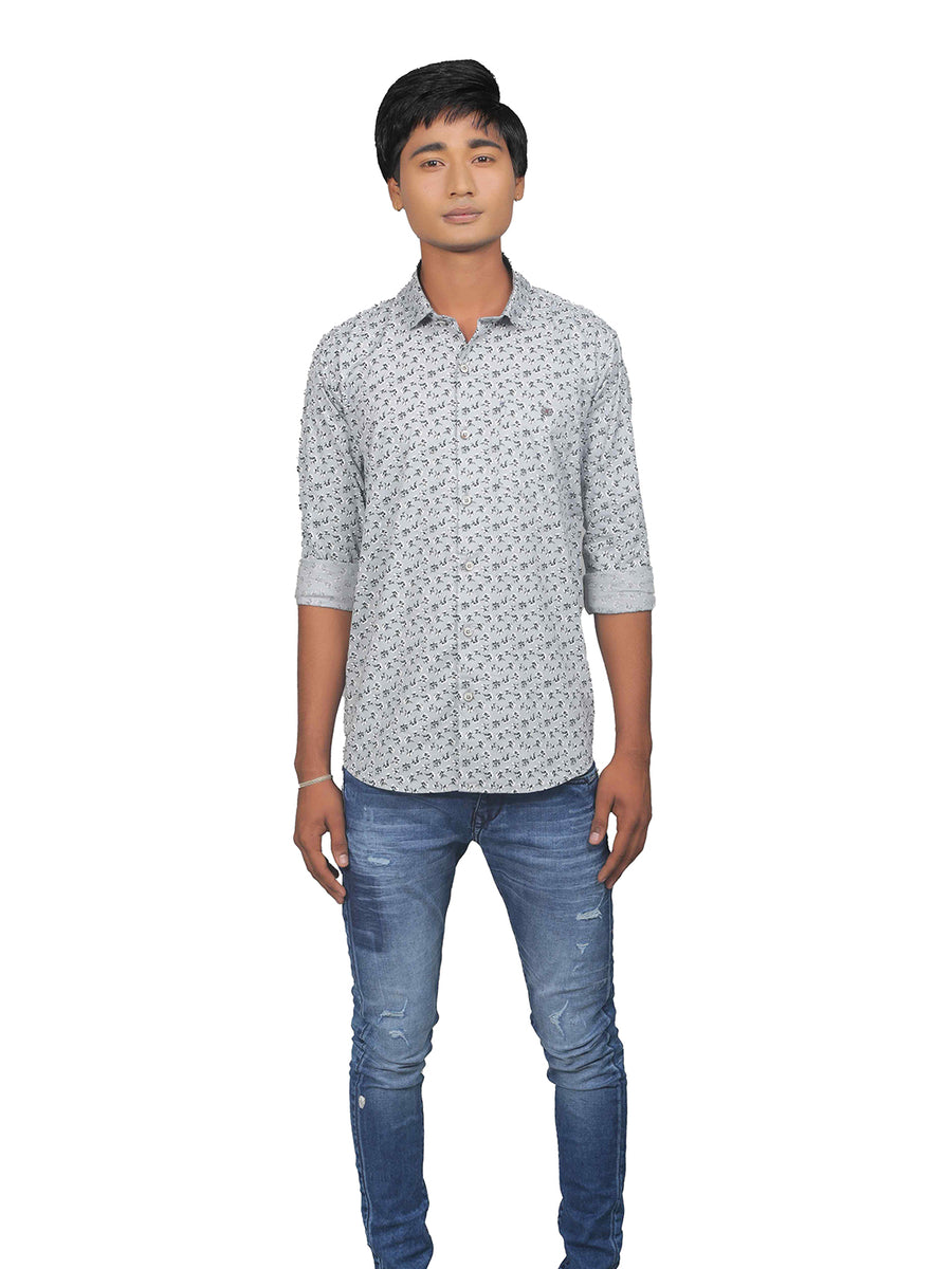 Flowery Lavender Grey Premium Cotton Shirt