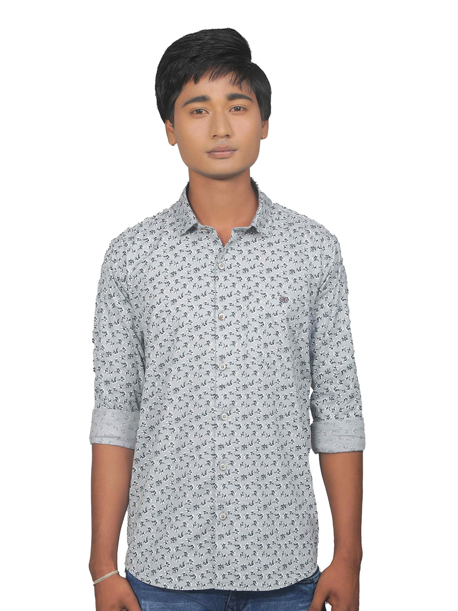 Flowery Lavender Grey Premium Cotton Shirt