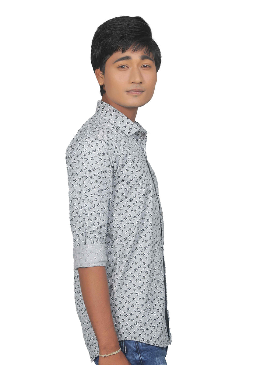 Flowery Lavender Grey Premium Cotton Shirt