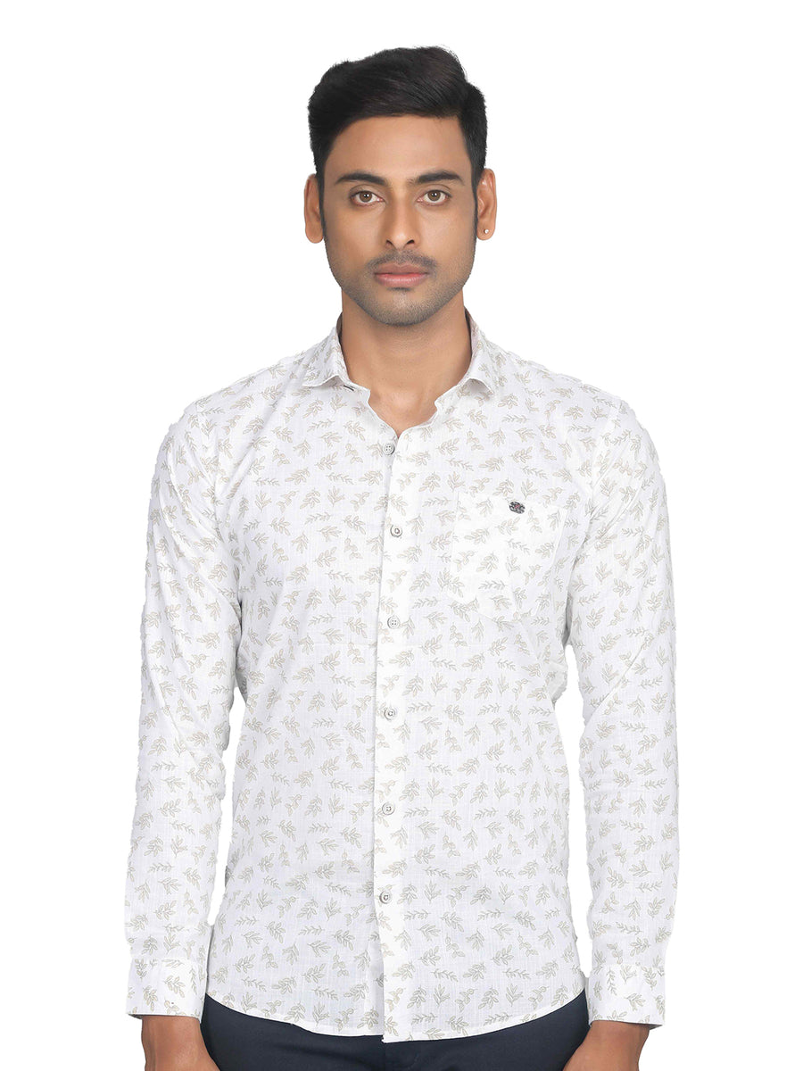 Easy Breezy White Lilac Leaf Print Shirt