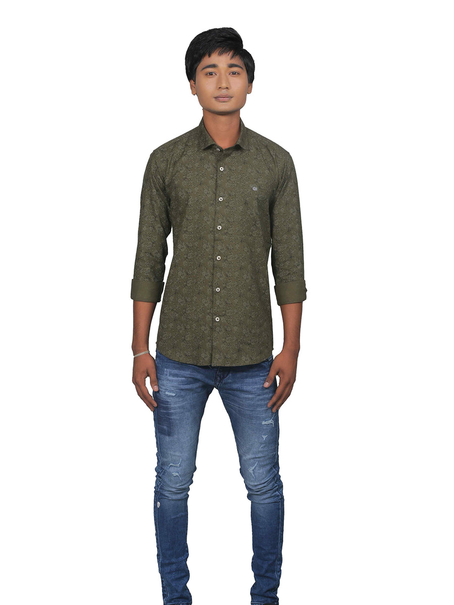 Hemlock Hue Floral Print Cotton Shirt