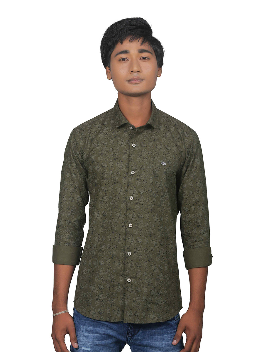 Hemlock Hue Floral Print Cotton Shirt