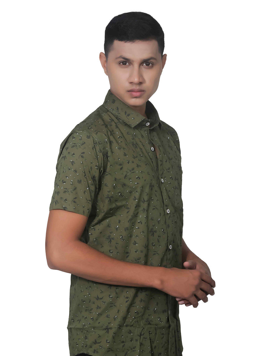 Olive Leaf Print Half Sleeve Cotton Shirt