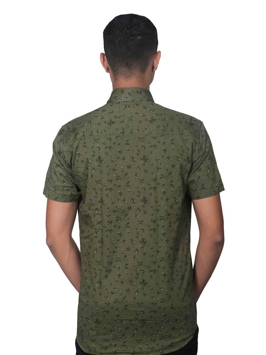 Olive Leaf Print Half Sleeve Cotton Shirt