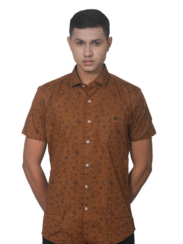 Olive Leaf Print Half Sleeve Cotton Shirt