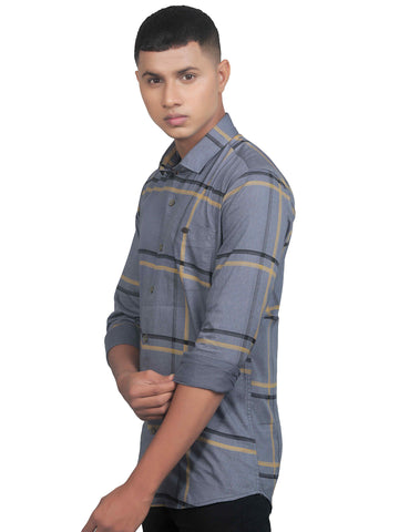 Wide Checks Grey Full Sleeves Cotton Shirt