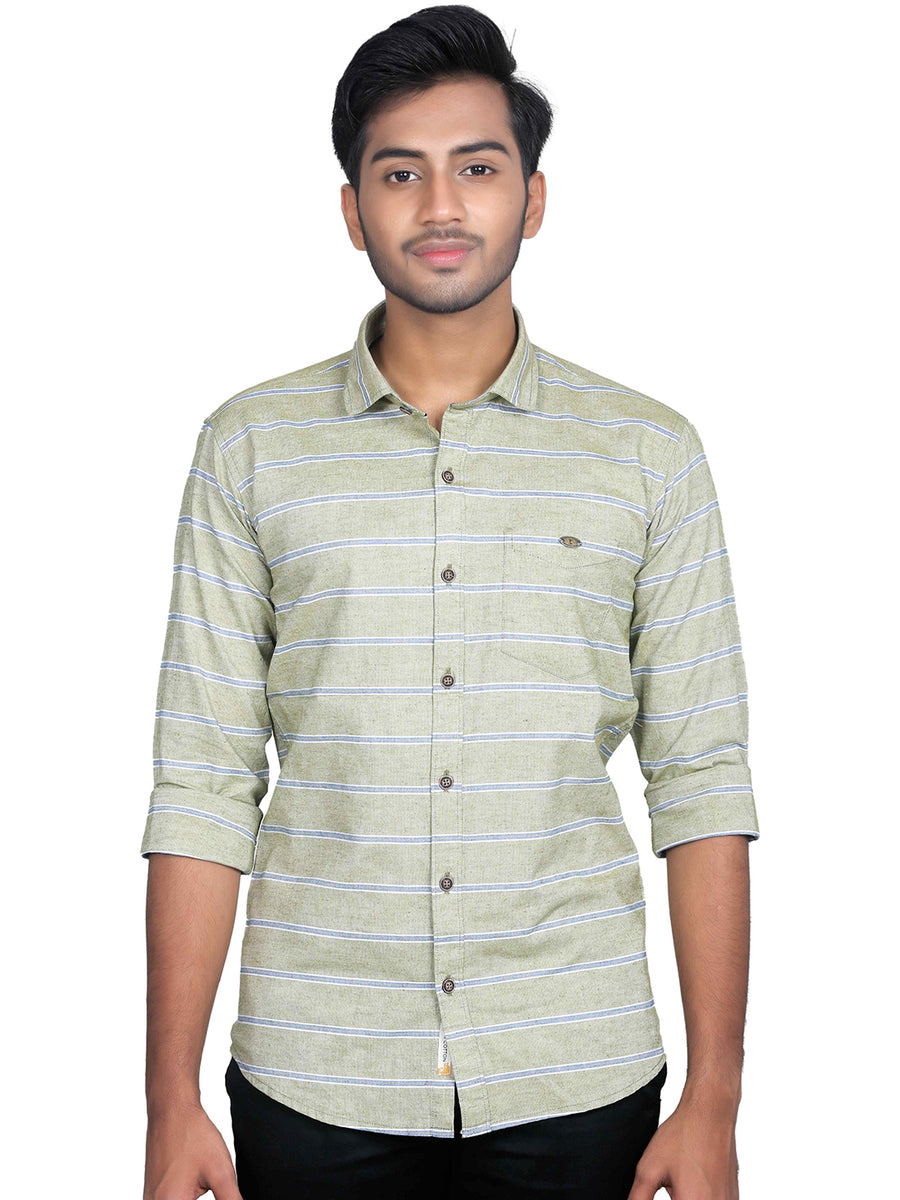 Classic Clean-Cut Horizontal Stripes Cotton Shirt