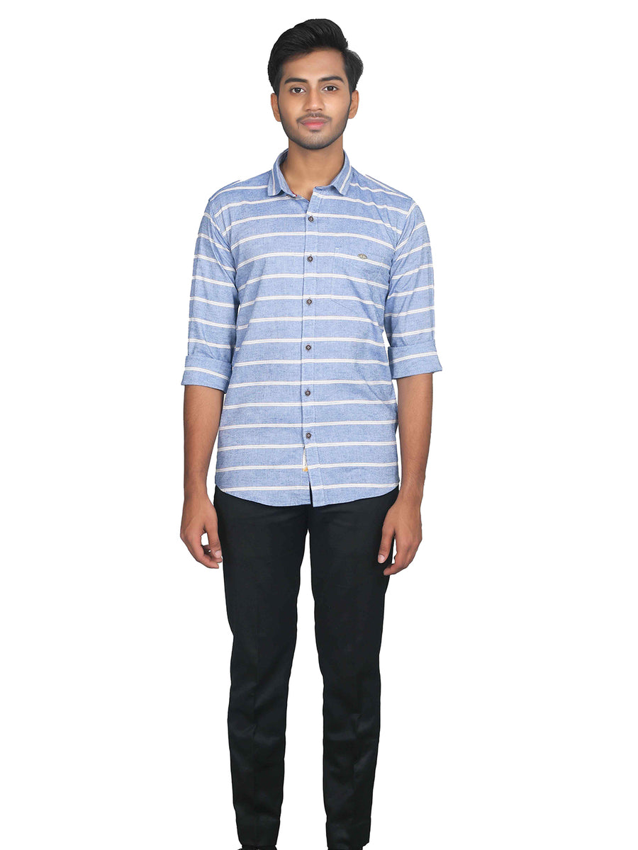 Classic Clean-Cut Horizontal Stripes Cotton Shirt