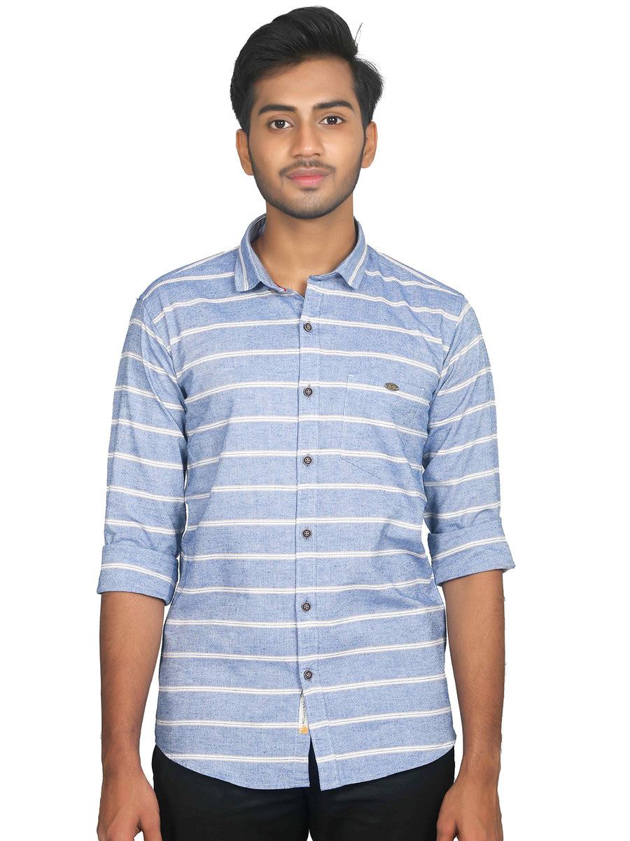 Classic Clean-Cut Horizontal Stripes Cotton Shirt